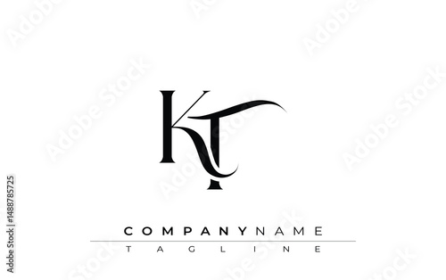 Initial KT Logo Design Vector. Elegant Monogram Logo Design with Decorative Elements and Typography