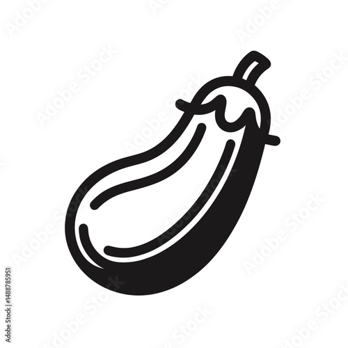 Single eggplant graphic, minimalistic style, black and white, vegetarian icon