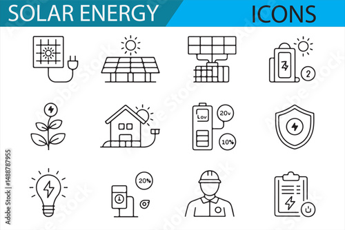 Energy Storage and Solar Power Vector Symbols for Eco-Friendly Design