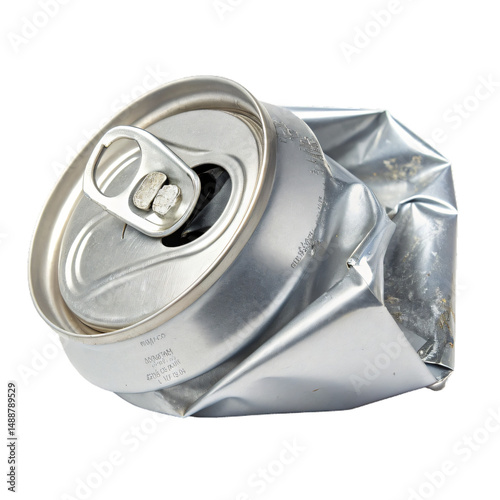 crushed can ready for recycling, isolated png transparent background