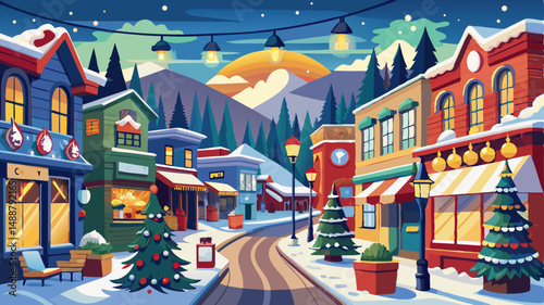 Cochrane, Alberta, Canada -  shopping street in downtown at the Christmas season