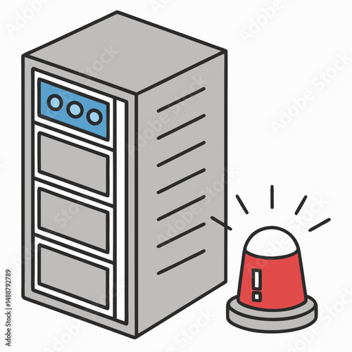 Server with alarm light vector illustration