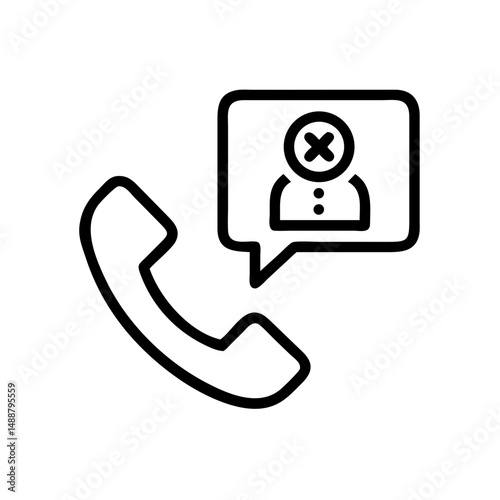 Fraud call icon with phone and denied contact illustration on white background