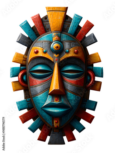 Tribal African mask wall piece isolated on transparent background
