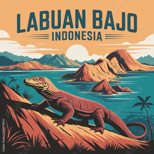 Labuan Bajo Komodo Dragon Travel Poster – Indonesia Nature