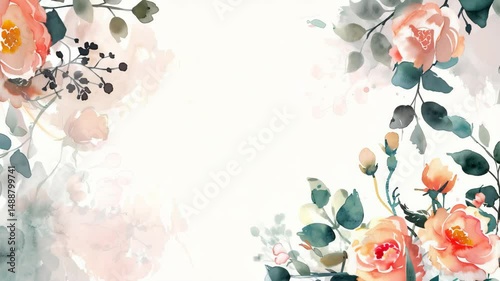 Watercolor floral corners composition.