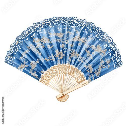 Vintage Lace Fan, watercolor clipart vector, high quality, isolated on a white background.