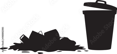 Missed the Trash Can Black Silhouette Illustration