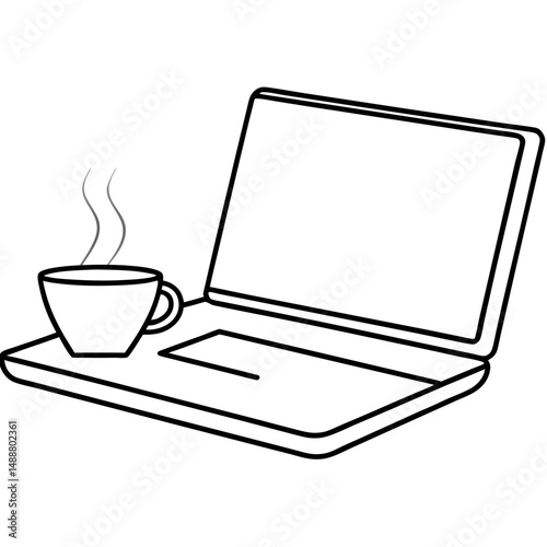 Laptop and coffee cup vector illustration for remote work, productivity, and cozy workspace