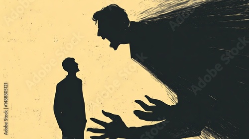 Shadow of figure yelling at their smaller self