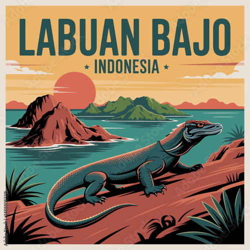 Labuan Bajo Komodo Dragon Travel Poster – Indonesia Nature