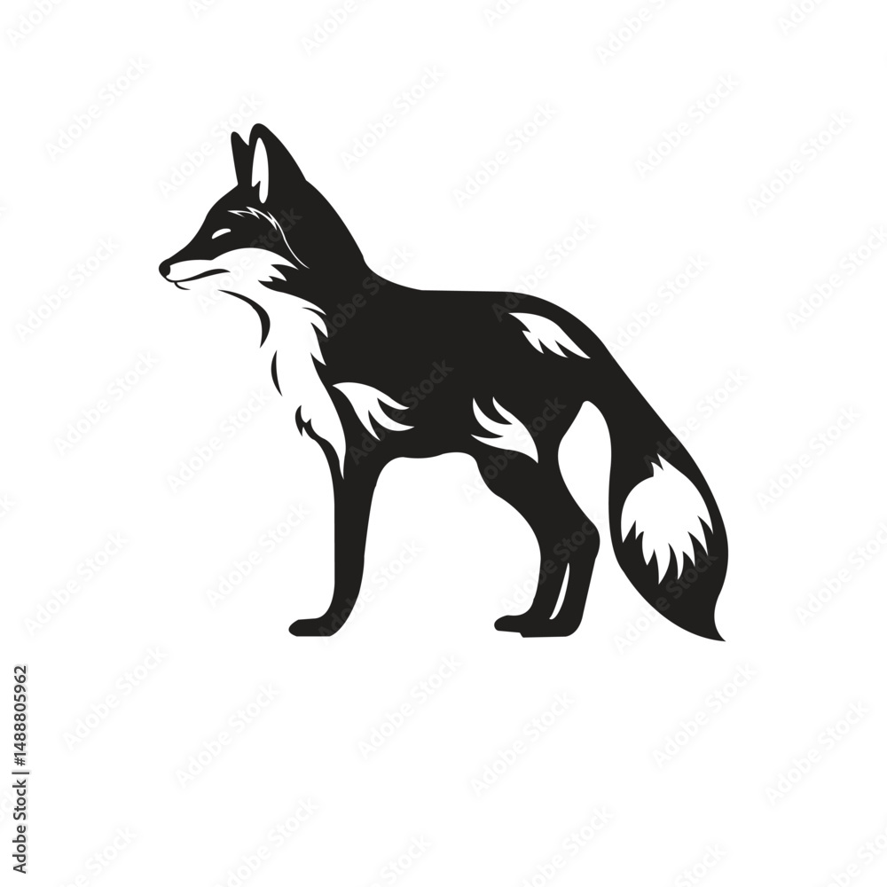 Fototapeta premium Fox Illustration - Black and White Fox Silhouette Vector Illustration
