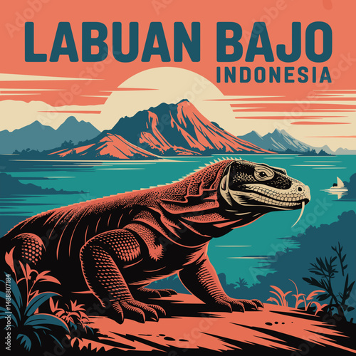 Labuan Bajo Komodo Dragon Travel Poster – Indonesia Nature