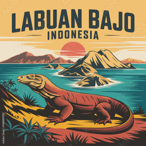 Labuan Bajo Komodo Dragon Travel Poster – Indonesia Nature