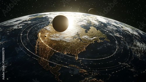 Progressive models Earth centered to heliocentric orbit line animations timeline infographic digital render