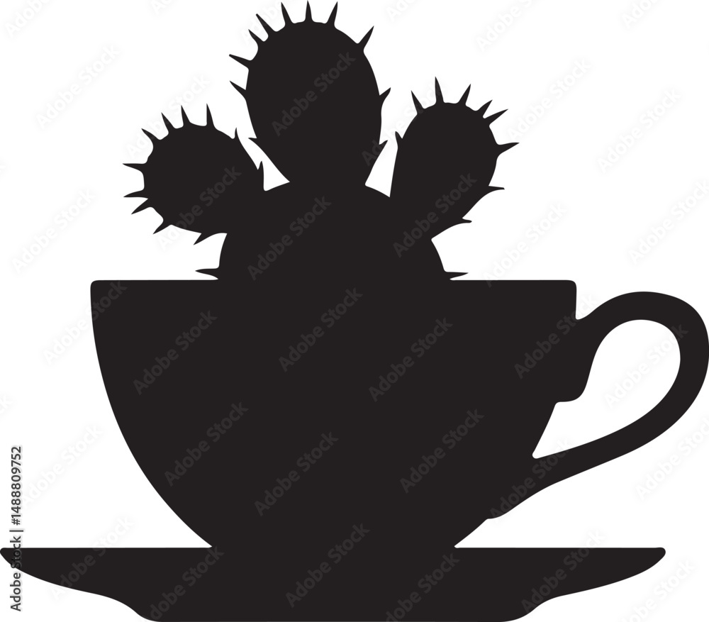 Fototapeta premium Cactus Silhouette in Teacup and Saucer