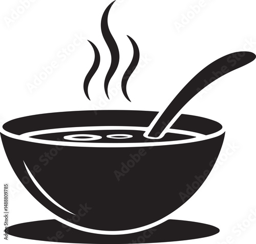 Hot Soup in Bowl with Spoon Simple Icon Illustration