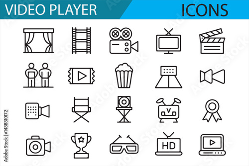 Clean and modern icons for video player and movie related interface.

