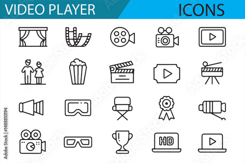 High-quality vector icons for video player and media players.