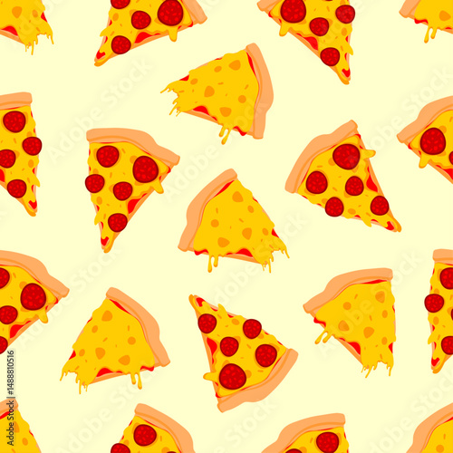 Vector illustration of a bitten slice pizza and pizza of pepperoni on a light background. Perfect for prints, banners, and culinary projects.
