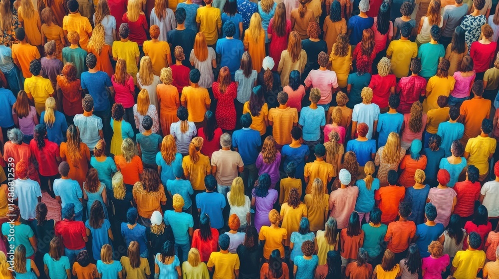 Obraz premium Crowded multitude in vibrant t-shirts