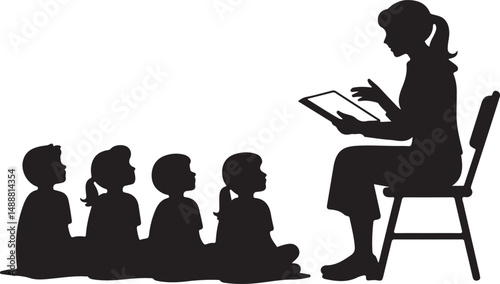 Teacher Reading to a Group of Preschool Children