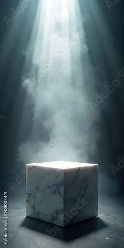 Marble podium for product showcase with scenery background