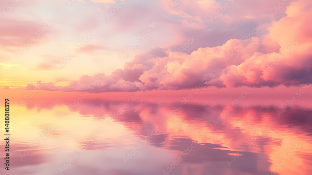 Fototapeta premium Serene Sunset Over Tranquil Ocean with Colorful Reflection in Sky
