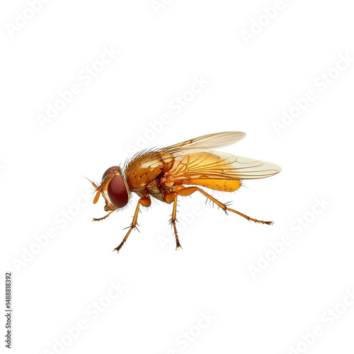 Detailed side view of a fruit fly isolated against a Transparent background showcasing its unique features, side view fruit fly isolated on PNG background