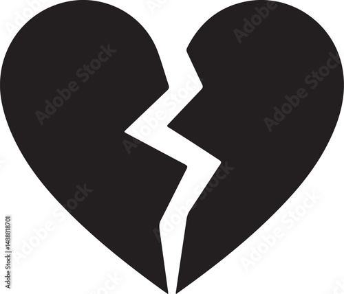 Broken Heart Icon Black Silhouette Graphic Design Element