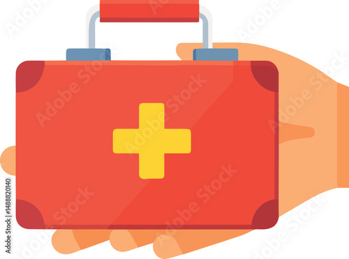 Hand Holding First Aid Kit – Medical Emergency and Healthcare Vector Illustration