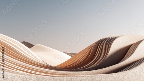 Abstract desert landscape with flowing sand dunes.