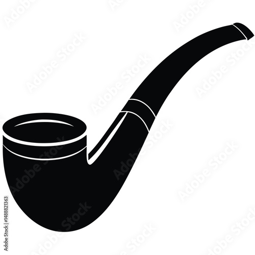 Black Smoking Pipe Silhouette Classic Tobacco Pipe Illustration for Print and Digital Media