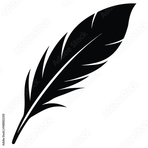 Elegant Black Feather Silhouette Detailed Illustration for Creative Designs and Writing Concepts