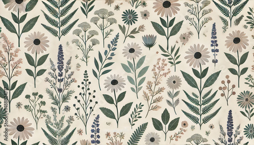 Scandinavian floral pattern with cottagecore aesthetic