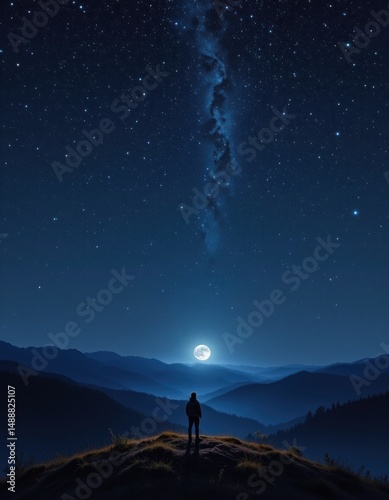 Wallpaper Mural Serene Night Landscape with Silhouette Under Starry Sky and Moon Torontodigital.ca