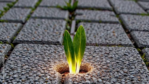 Sprout breaking through pavement