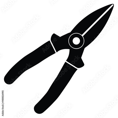 Silhouette of Black Garden Pruning Shears with Ergonomic Handle Design