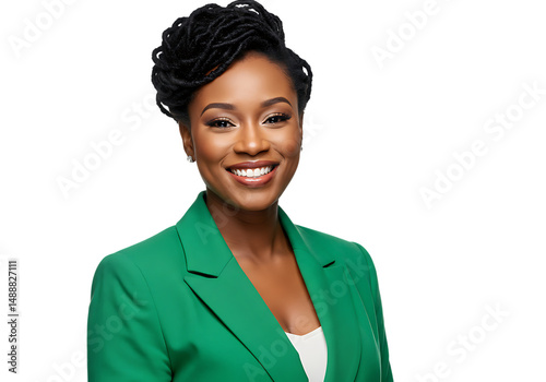 Portrait of a Smiling Black Woman in a Green Blazer Professional Headshot for Business or Media