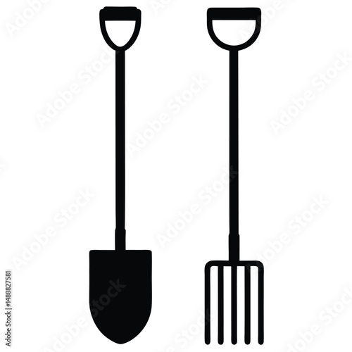 Silhouette Shovel and Pitchfork Essential Tools for Gardening and Farming Tasks