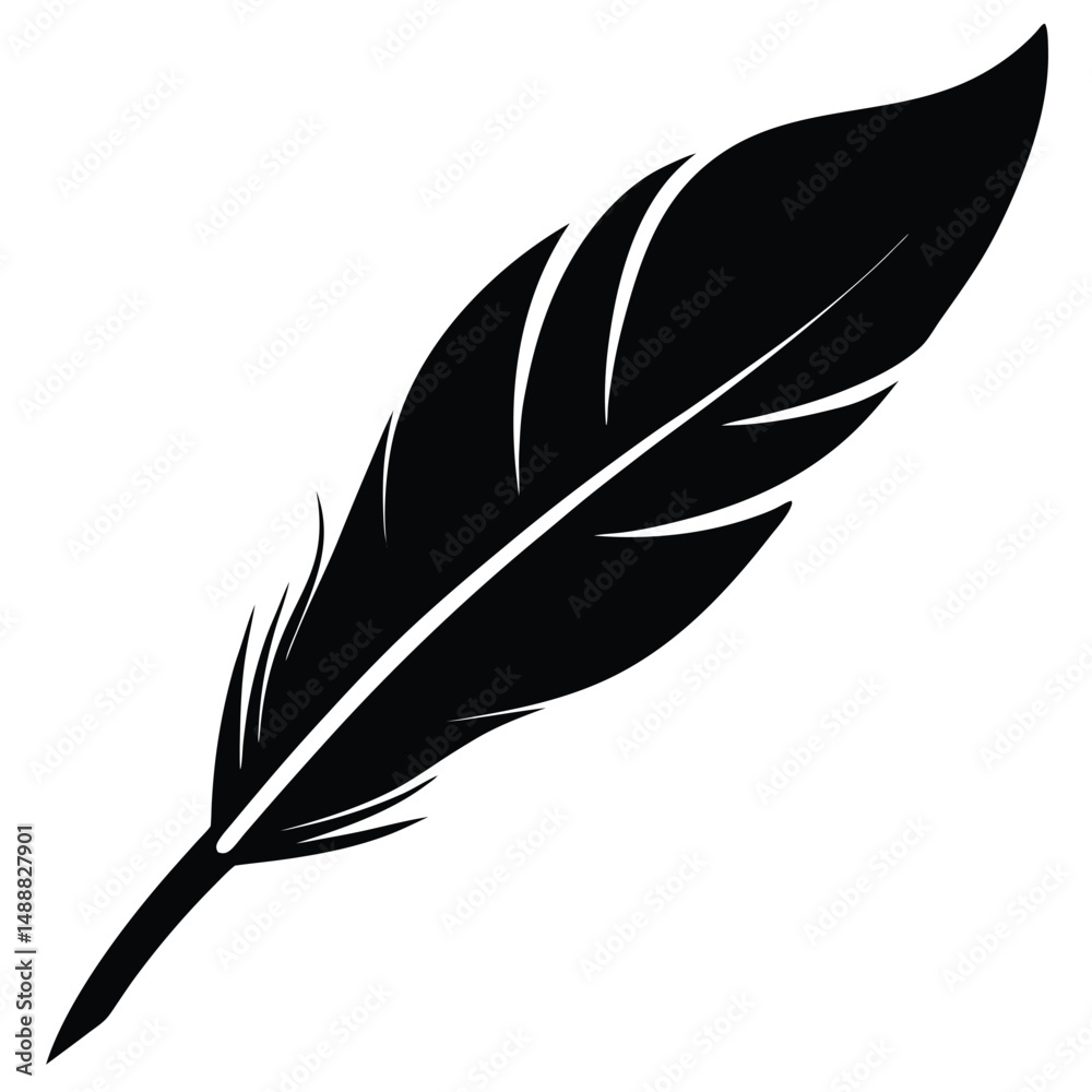 Fototapeta premium Solitary Black Feather Floating on a White Backdrop, Quill Pen Aesthetics Depicted