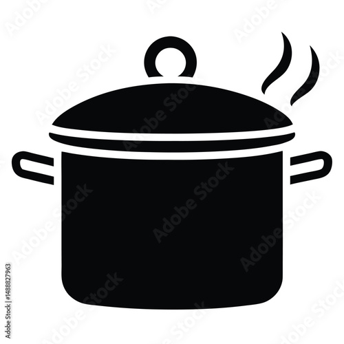 Steaming Black Cooking Pot with Lid and Handles Kitchen Utensil Still Life