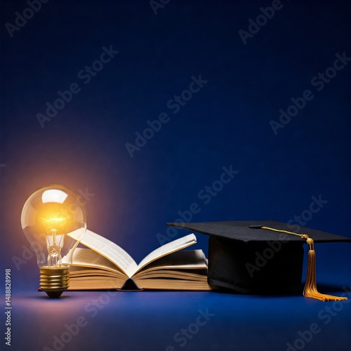 Flat Design Knowledge Icons – Book, Idea Bulb and Graduation Cap