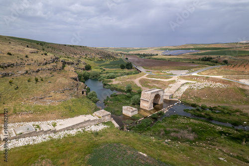 Aerial View of Septimius Severus Bridge in Araban, Gaziantep – Ancient Roman Architecture in Southeastern Turkey