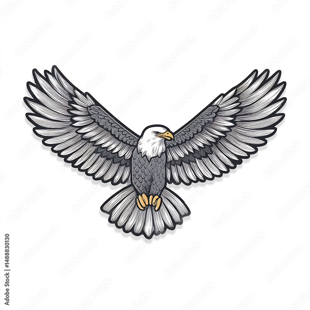 Fototapeta premium Eagle with wings spread wide, on white