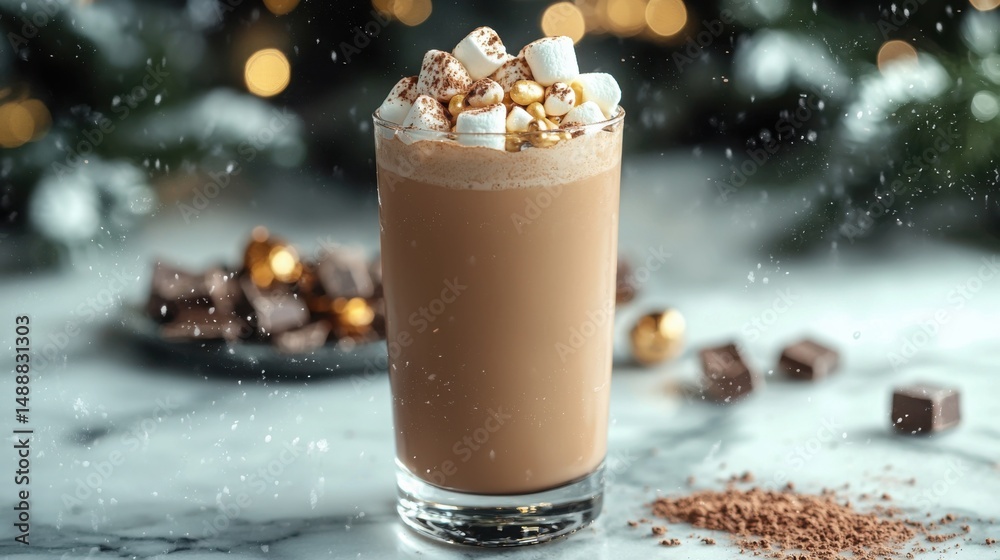 A delightful, festive chocolate drink. A warm, inviting beverage topped with whipped cream and marshmallows, perfect for cozy moments. A delightful, festive chocolate drink. A warm, inviting beverage topped with whipped cream and marshmallows, perfect for cozy moments.