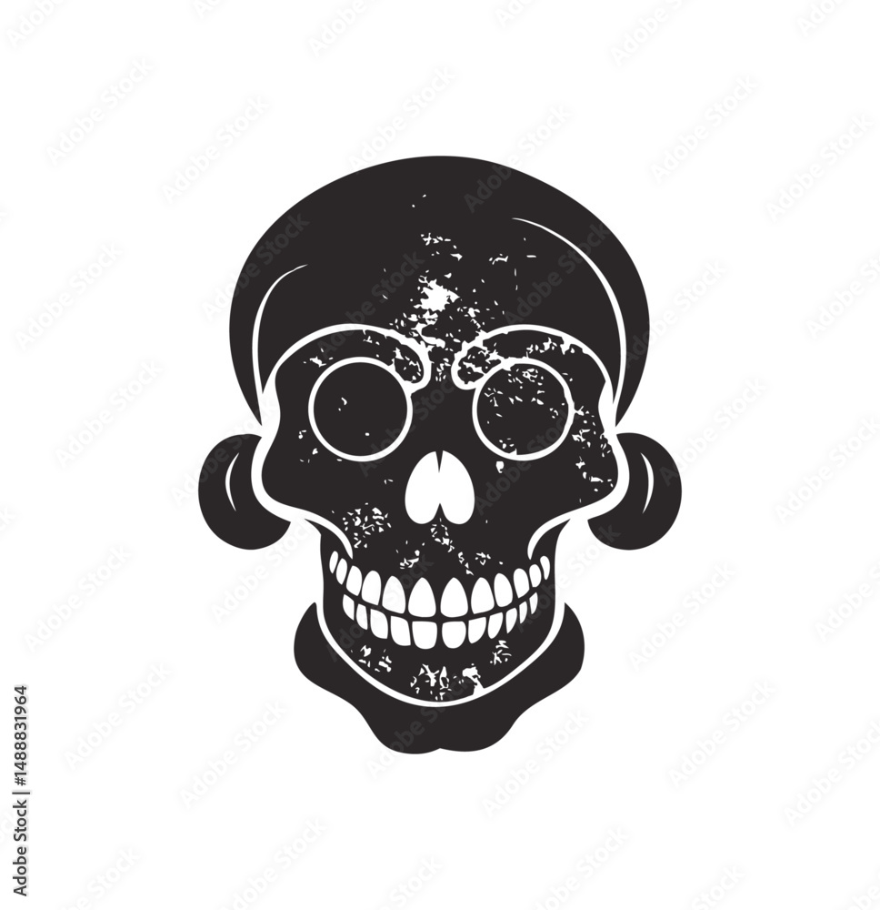 Fototapeta premium The skull icon. Black silhouette of a cracked Vintage human skull. Vector illustration isolated on a white background for design logo and icon design