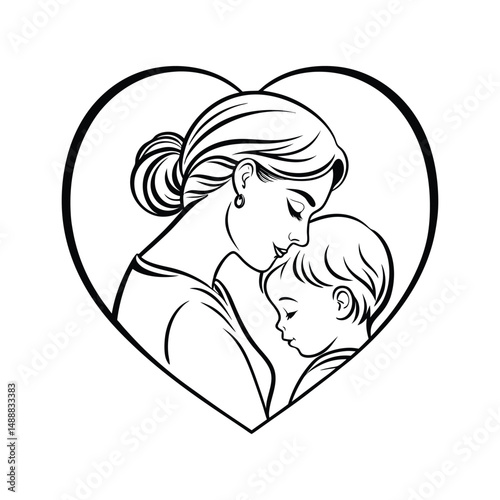 Mother and Baby Within a Heart Mother’s Day Silhouette  Vector Art Illustration Design