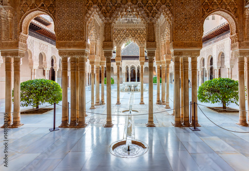 Court of Lions in Nasrid palace of Alhambra, Granada, Spain