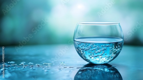 Wallpaper Mural Glass of water with bubbles, on a reflective surface, clean drink concept. Torontodigital.ca